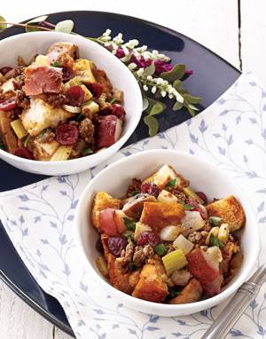 Challah Bread Dressing with Sausage & Pear