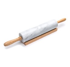 SIPARUI Marble Rolling Pin with Wooden Cradle Thick Handle Set for Baking,18.5 inch Premium Quality Polished Roller for Pizza Dough,Fondant,Pie Crust,Non-Stick Surface Easy to Clean White 