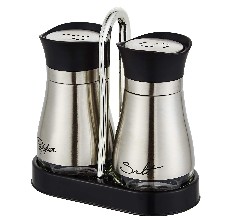 Refillable Design Compact Cooking MITBAK Salt and Pepper Shakers 2-Pc. Set Modern Stainless-Steel w/Clear Glass Bottom Blue Classic Kitchen and Dining Room Use 