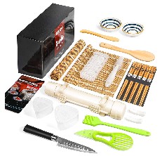 BambooWorx sushi making kit deluxe - includes 2 bamboo sushi rolling mats,  rice spreader, rice paddle, 5