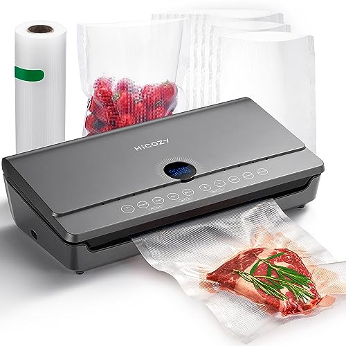 Image of the HiCozy food vacuum sealer as it seals a piece of meat.