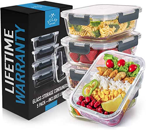 Zulay kitchen 5 pack glass meal prep containers