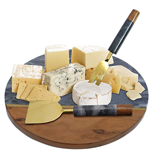 Luxe Designs Wood & Marble Cheese Board with Knife Set