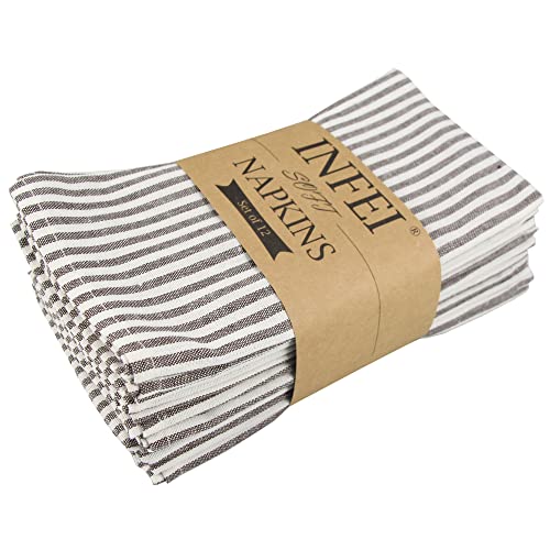 INFEI Plain Striped Cotton Linen Napkins Set