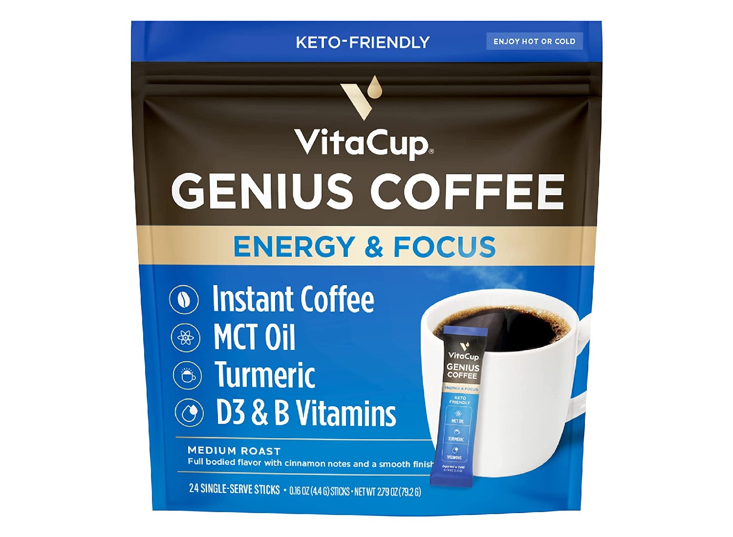 The VitaCup Genius Instant Coffee Packet sold on Amazon