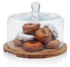 libbey acaciawood cake stand with dome